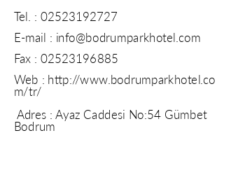 Bodrum Park Hotel iletiim bilgileri